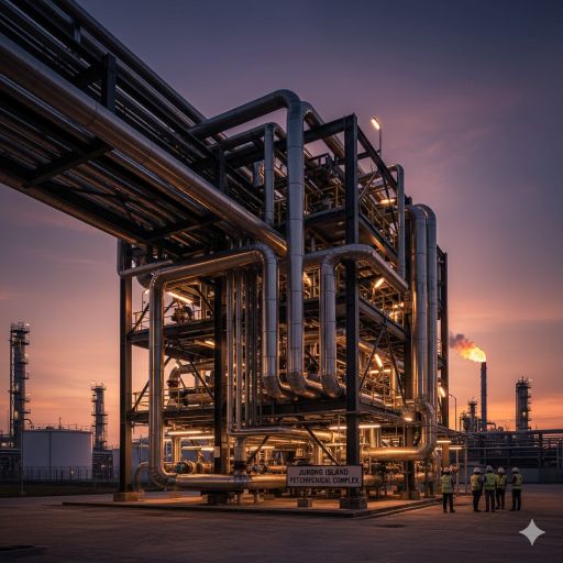 Large-scale industrial piping project on Jurong Island completed by Einz Engineering, a leading Singapore piping contractor.