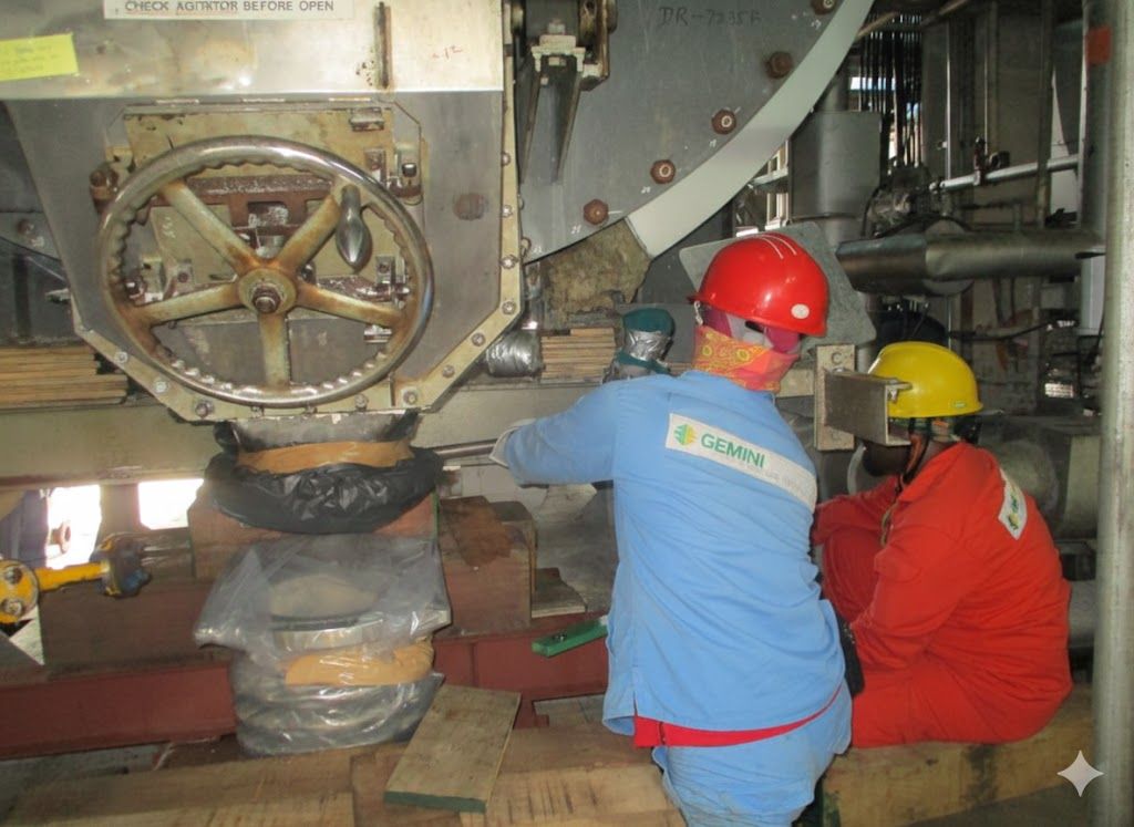 EINZ fitters working on a heavy-duty industrial agitator drive